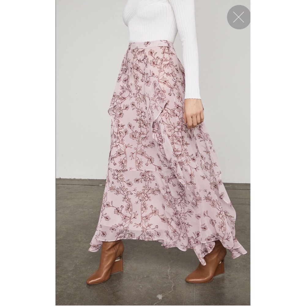 BCBG Maxazria Pink Floral Chiffons Long Skirt